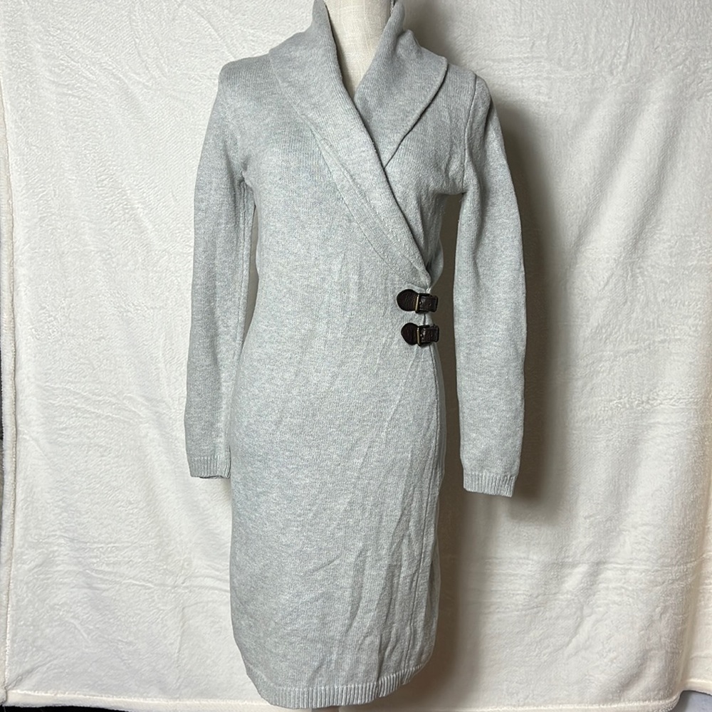 Ralph Lauren Women’s Cardigan Long-Sleeve Buckle Wrap Dress Small Light Gray